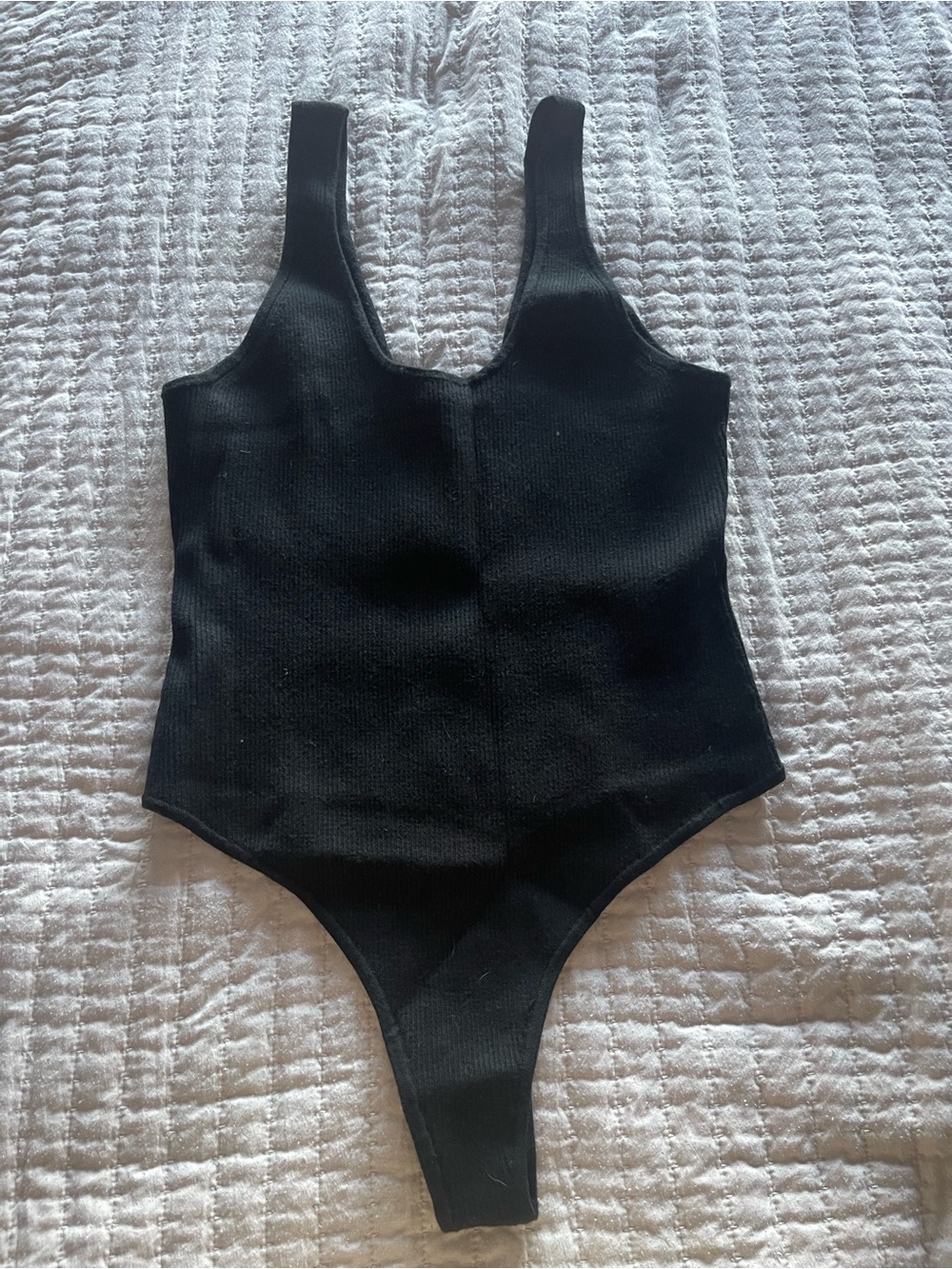 Black Ribbed Thong Bodysuit